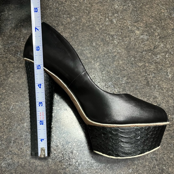 LAMB Black Leather Snake Platform High Heel Chunky Peep Toe Sexy Pump 8 - Picture 10 of 10